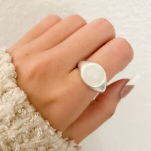 925 Sterling Silver Crystal Dome Ring Oval Ring Chunky Statement Brushed Ring